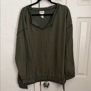 BiBi Olive Hooded V-Neck Pullover